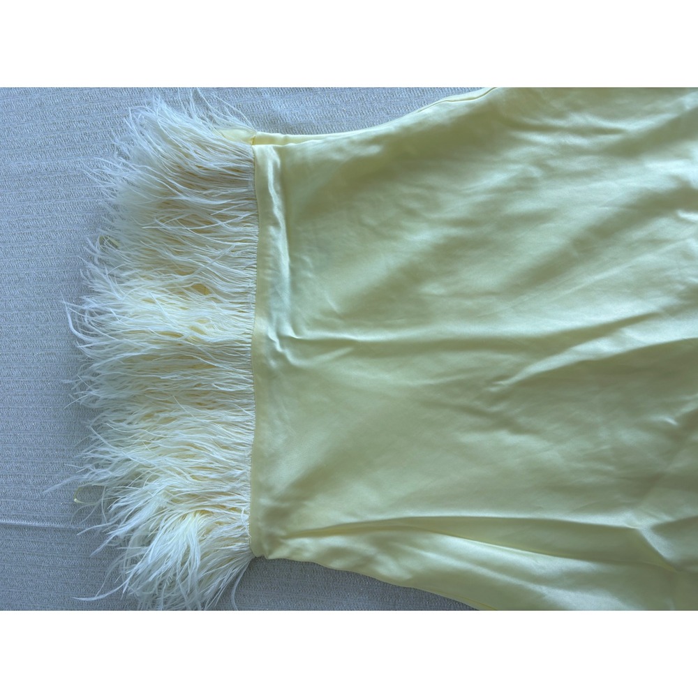 Zara Feather Trim Satin Midi Dress Medium Yellow Strapless Party wedding new - Picture 9 of 15